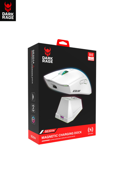 DarkRage 2.4GHz Kablosuz Manyetik Şarj Standlı Kablosuz RGB Gaming Mouse - Ultra Light Beyaz Gaming Mouse