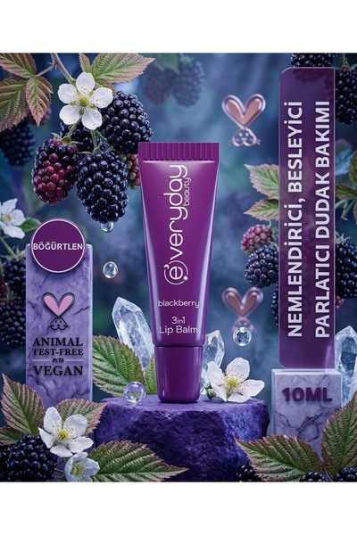 Everyday Beauty 3’ü 1 Arada Böğürtlenli Dudak Balmı – Nemlendirici, Besleyici, Parlatıcı