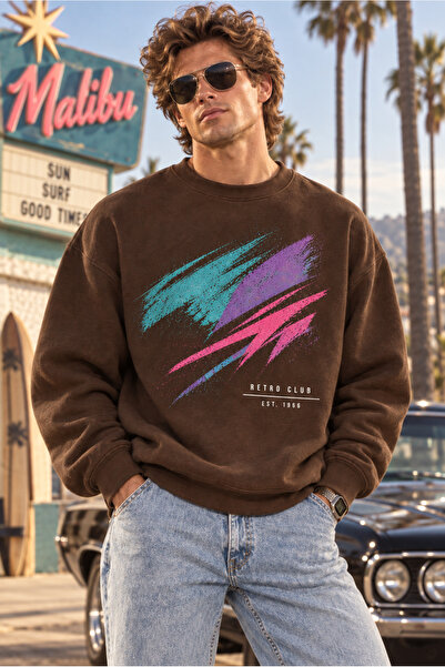 Moda Minimo Unisex Oversize 80S Sweatshirt Crew Neck Wide Fit Long Sleeve 3 T...