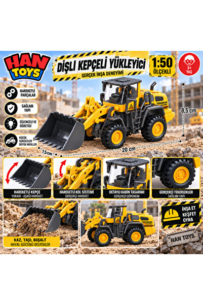 Han toys Metal Alaşım Dişli Kepçeli Yükleyici Hareketli Kepçe Oyuncak İş Maki...