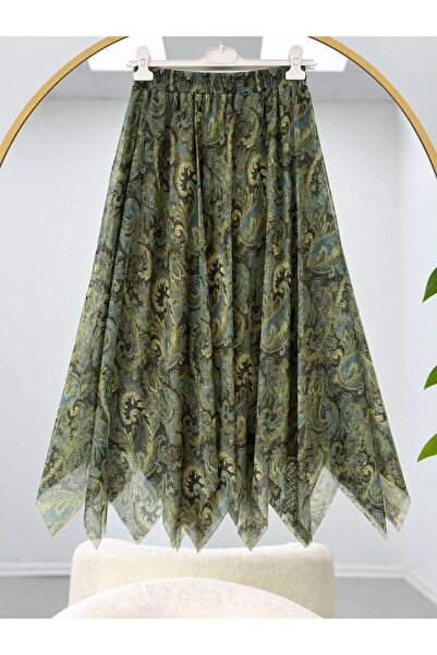 EC MODA Asymmetric Cut Chiffon Skirt with Lining