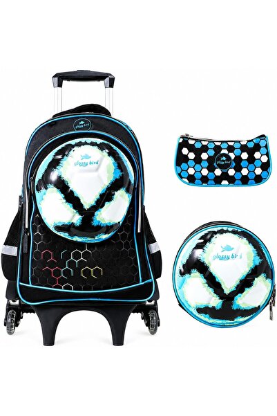 Glossy Bird Kids Trolley Backpack Set 3 Piece, School Bag with Lunch Bag, Pen...