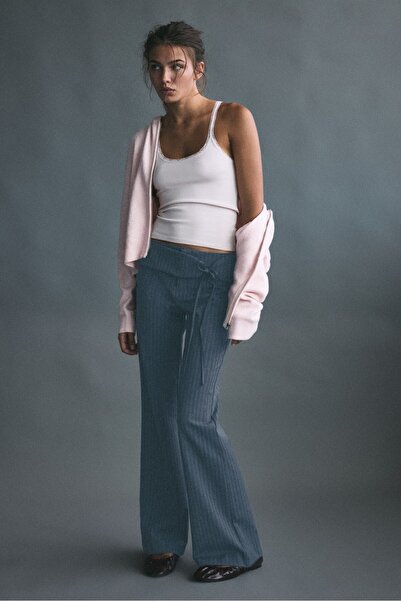 Pull & Bear Çan kesim çizgili kemerli pantolon