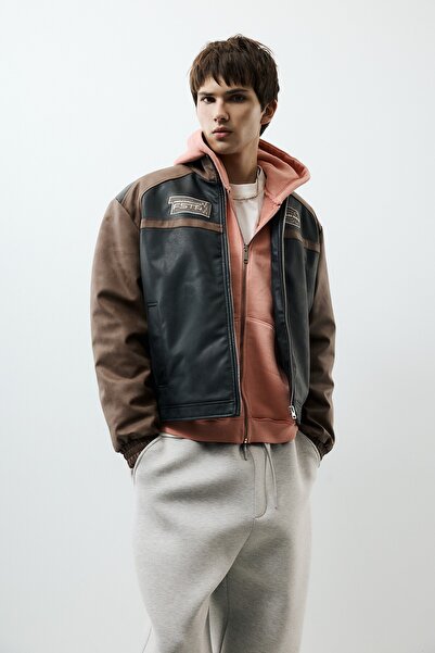 Pull & Bear Panelli suni deri ceket