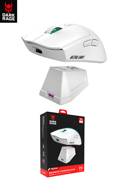 DarkRage 2.4GHz Kablosuz Manyetik Şarj Standlı Kablosuz RGB Gaming Mouse - Ultra Light Beyaz Gaming Mouse