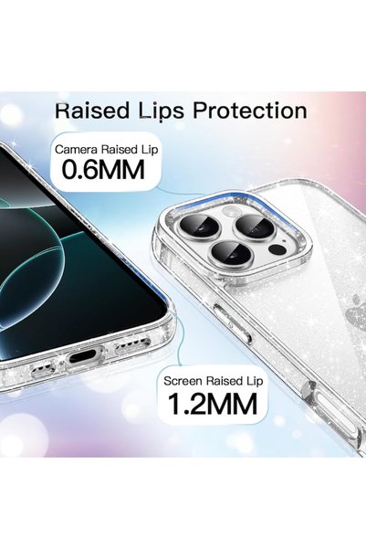 General Store Husă transparentă din TPU cu sclipici, compatibilă cu iPhone 16 Pro, subțire, anti-șoc, potrivire perfectă, flexibilă, durabilă, cu colțuri rezistente la impact.