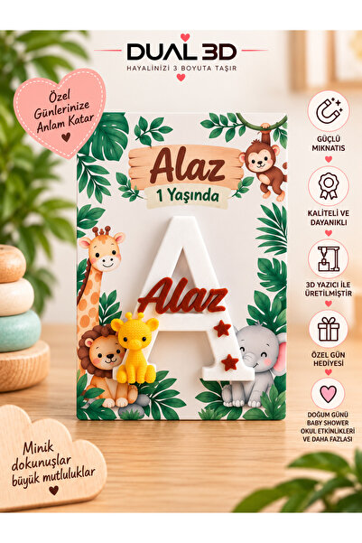 DUAL 3D Kişiye Özel İsimli Buzdolabı Magneti | Doğum Günü, Baby Shower Hediye...