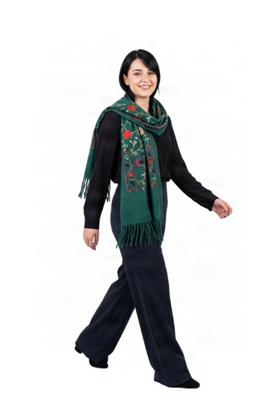 DACSHOP Luxury women’s scarf with colourful green embroidery