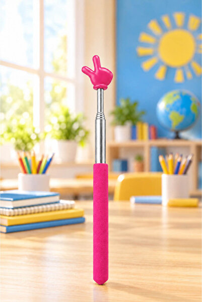 Artvibe Pembe 68 cm Teleskopik Öğretmen İşaret Çubuğu El Figürlü Sınıf Tahtas...