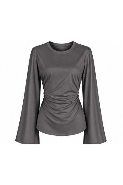 peri tower Women's Spanish Style Side Gathered Back Tie Blouse 00232