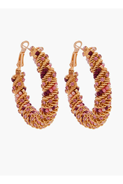 FAV Gold Tone Embellished Hoop Earrings with Hinged Clasp