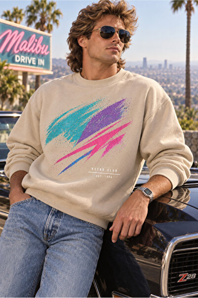 Moda Minimo Unisex Oversize 80S Sweatshirt Crew Neck Wide Fit Long Sleeve 3 T...