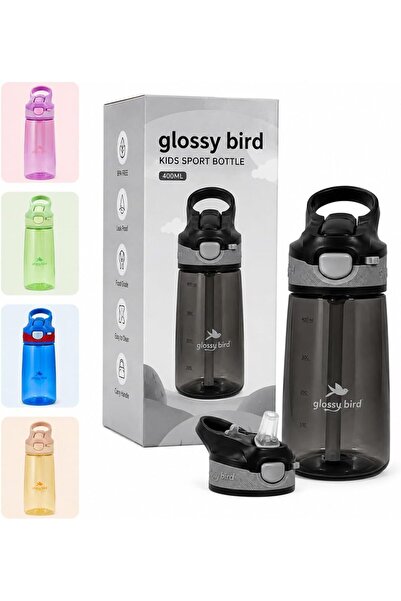 Glossy Bird Kids Water Bottle 400ml with Straw, Leak-Proof Flip Top Lid, BPA-...