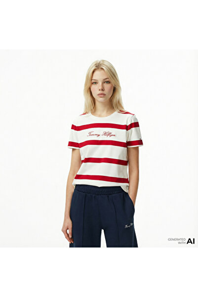 Tommy Hilfiger Script Regular Kadın Beyaz T-Shirt