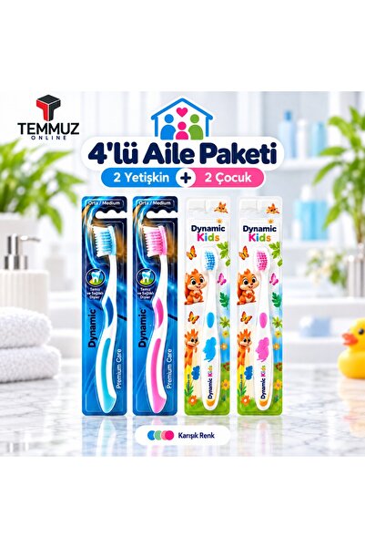 Dynamic Aile Paketi Diş Fırçası Seti 4 Adet – 2 Yetişkin Medium + 2 Çocuk Ext...