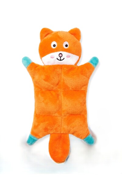 Tasma Market Plush Fox Dog Chew and Bite Toy with Sound, Flat Body, Orange, 2...