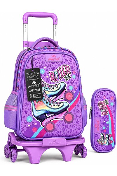 Glossy Bird Kids Rolling School Backpack with 3 Wheel Trolley, Detachable Sch...