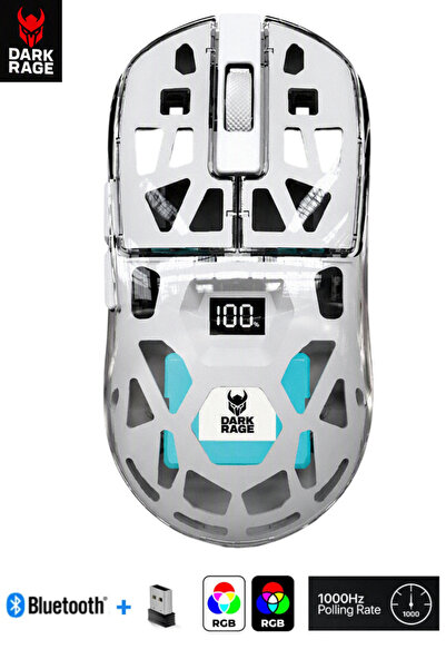 DarkRage Ultra Hafif Saydam Özel Tasarım Kablosuz Oyuncu Mouse – LCD Ekran, 2...