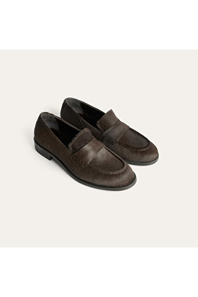 Mudo Women's Brown Furry Loafer Shoes