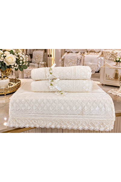DİLEX ev tekstili 50X90 2-Pack 100% Cotton Velvet Lace Laced Bow Dowry Box Ha...