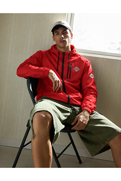 comstar Men's Water-Resistant Red Raincoat & Windbreaker with Zippered Pockets