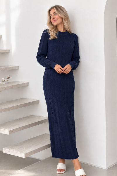 benguen Knitted Patterned Knitwear Dress K3024 Navy Blue