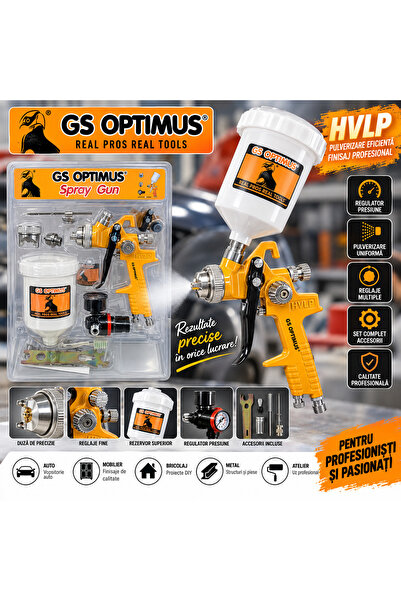 on GS Optimus HVLP Επαγγελματικό Πιστόλι Βαφής, Ανώτερο Δοχείο, Ρυθμιστής Πίε...