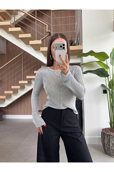 manana fashion Διάφανη μπλούζα με ασημί διάτρητο σχέδιο