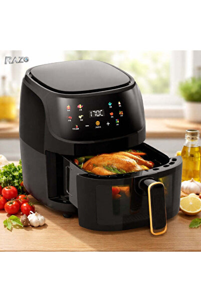 Razo Friteuza aer cald 8 litri, 2400W, Cos cu geam sticla securizata 360°, Ga...