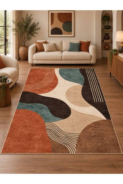 YTR HOME Dijital Baskı Yıkanabilir Kaymaz Taban Dekoratif Salon Mutfak Halısı...
