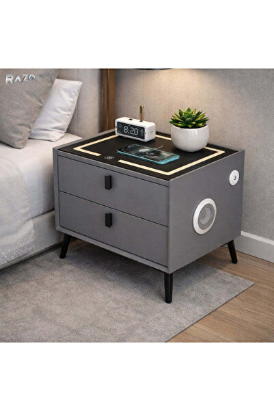 Razo Noptiera multifuncționala, Iluminare LED,Tactila,Incarcare wireless si U...