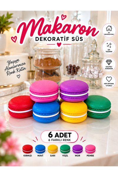 Furens Dekoratif Makaron Süs 6’lı Set Renkli Mini Makaron Dekor Objesi Masa V...