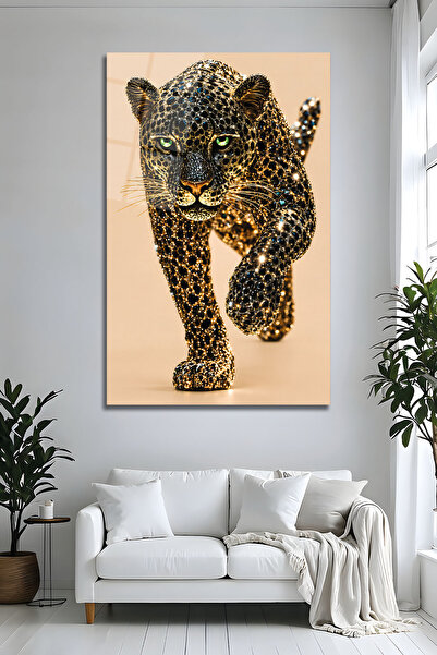 Parıltı Yayınları 3D Lüks Leopar Pırlanta Efektli Dekoratif Tablo Modern Işıl...