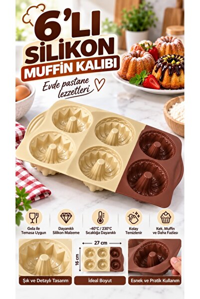 PLASTMARKET 6 Bölmeli Silikon Kek Kurabiye Çikolata Kalıbı