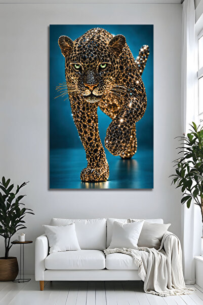 Parıltı Yayınları 3D Lüks Leopar Pırlanta Efektli Dekoratif Tablo Modern Işıl...