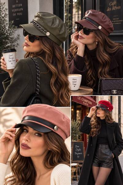 Wearflawless Pălărie tip beretă pentru femei, model vintage cu bor, șic, casual, pentru toamnă și iarnă