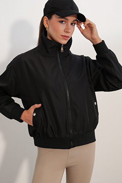 Bigdart Women's Double Pocket Bomber Jacket 5239 - Black