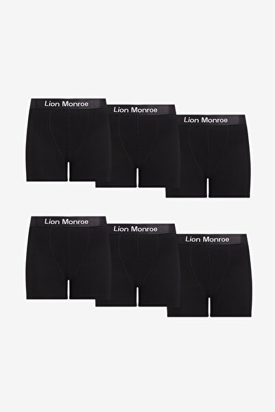 Lion Monroe Erkek Premium Saf Pamuklu Siyah 6'lı Esnek Boxer Paketi (Damat Bo...