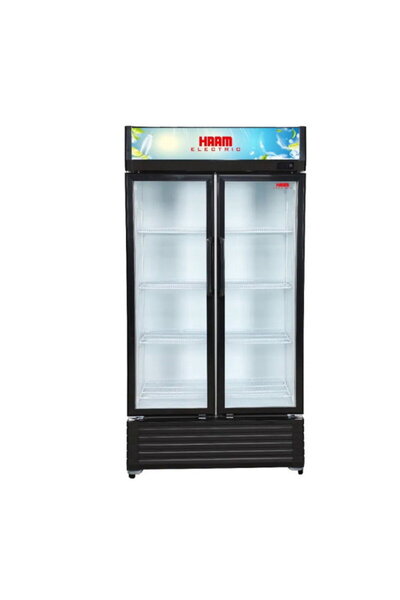 HAAM ثلاجة عرض ببابين سعة 21.2 قدم مكعب باللون الأسود مع 8 أرفف طراز HM830WCK