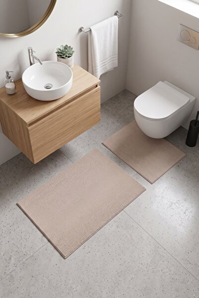 Halispecial Mest Bej 2’li Banyo Paspas Seti 60x100+50x60 cm Kaymaz Taban,Yumu...