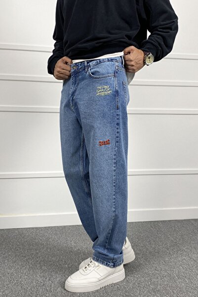 Alışveriş Sokağı Antique Embroidered Washed Regular Fit Denim Jeans