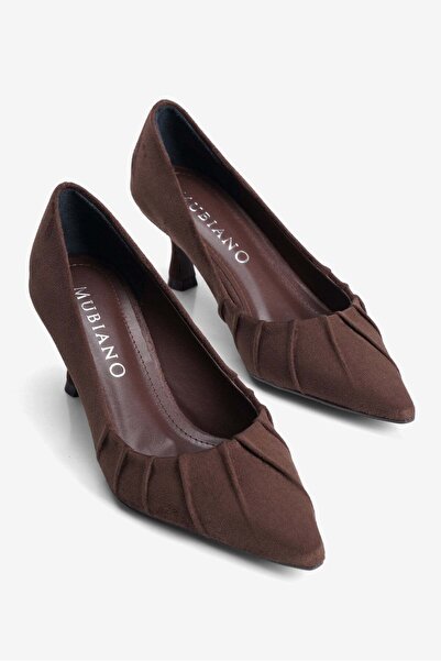 Mubiano Women's Suede Stiletto Pointed Toe Drawstring Detailed Heeled Shoes D...
