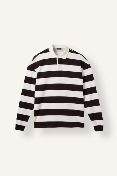 DeFacto Boxy Fit Polo Collar Striped Waffle Sweatshirt E8440Ax26Au