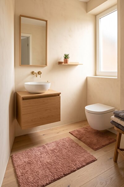 Halispecial Mest Somon 2’li Peluş Banyo Paspas Seti 60x100+50x60 cm Kaymaz Ta...