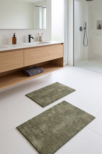 Halispecial Mest Sparkling Green 2-Piece Bathroom Mat Set 60X100+50X60 cm Non-Slip Base, Soft, Washable, Modern