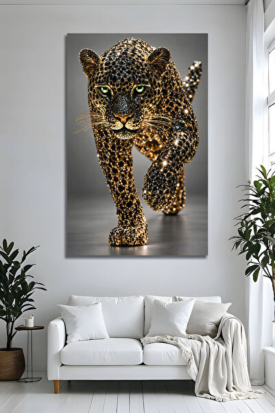 Parıltı Yayınları 3D Lüks Leopar Pırlanta Efektli Dekoratif Tablo Modern Işıl...