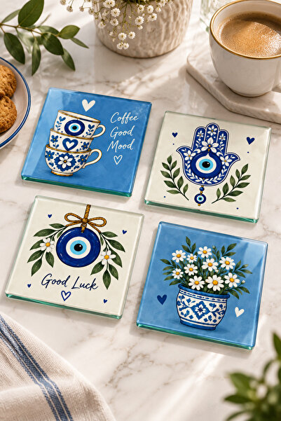 Decorita Glass Coaster |   Nazarina |   4-Piece Set |   10cm X 10cm