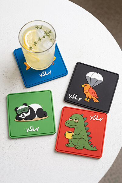 YSLY.CLUB 4'lü Bardak Altlığı Panda/Dinazor/Balık/Atmaca