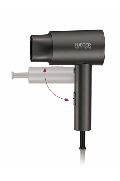 HAEGER Uscător de păr Glamour Fold, motor de 2000W, mâner pliabil, 2 viteze, 2 temperaturi, funcție de aer rece, gri.