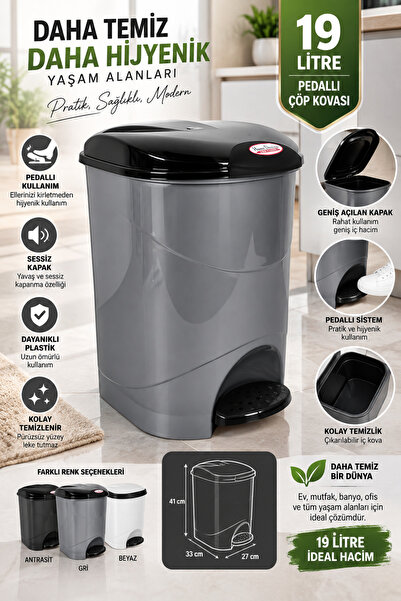 Mecra Life 19 Litre Pedallı Çöp Kovası Kapaklı Hijyenik Plastik Mutfak Banyo ...